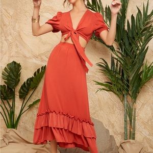 Rustic Charm: Puff Sleeve Two-Piece